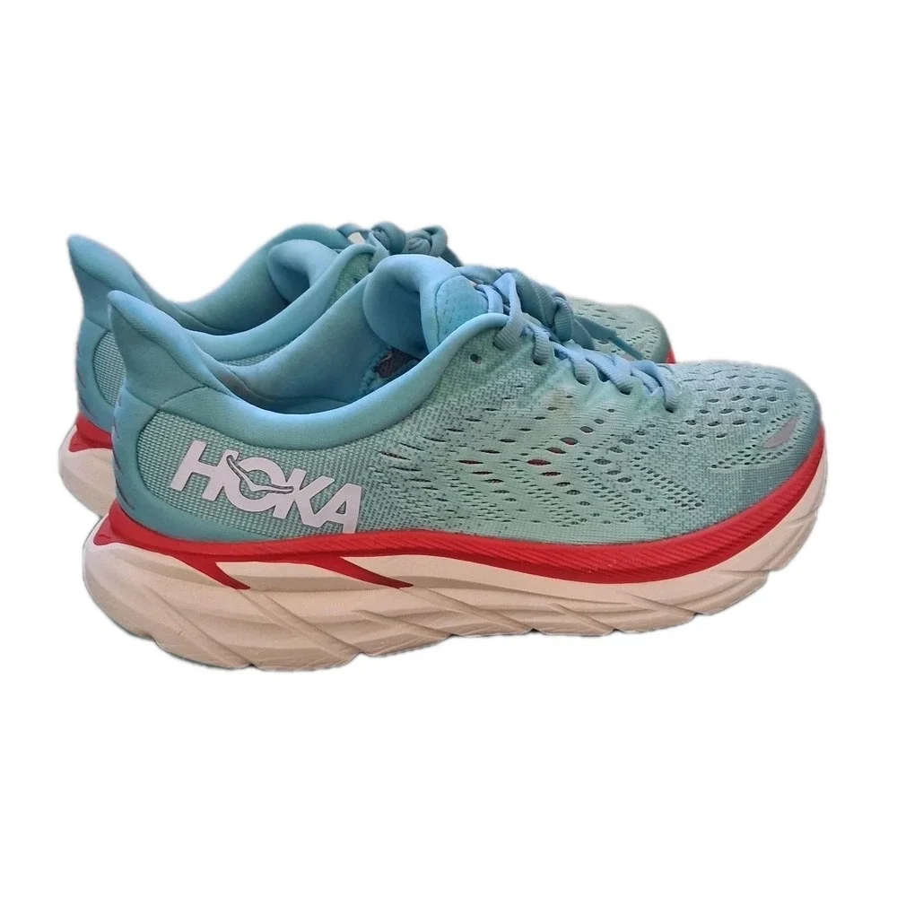 Hoka One One Clifton 8 Blue Red Women's Size 7.5 B Running Shoes